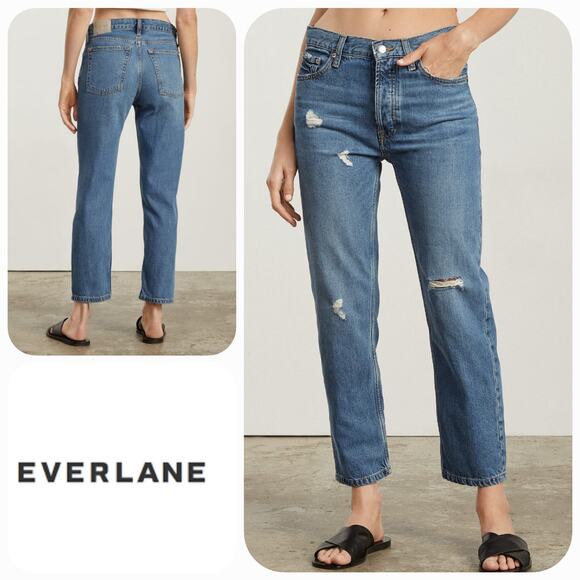 NWOT Everlane The Summer Slouch Button Fly Crop Jeans Sz. 27x25 Tularosa Blue - Picture 1 of 14